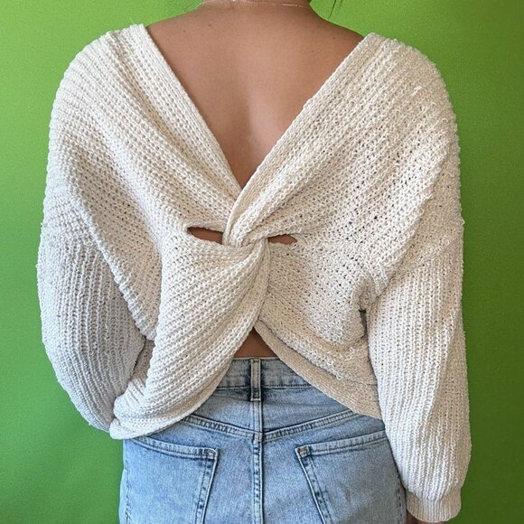 Cropped twisted back knit cream sweater / Large / Pink Rose - Picture 1 of 4